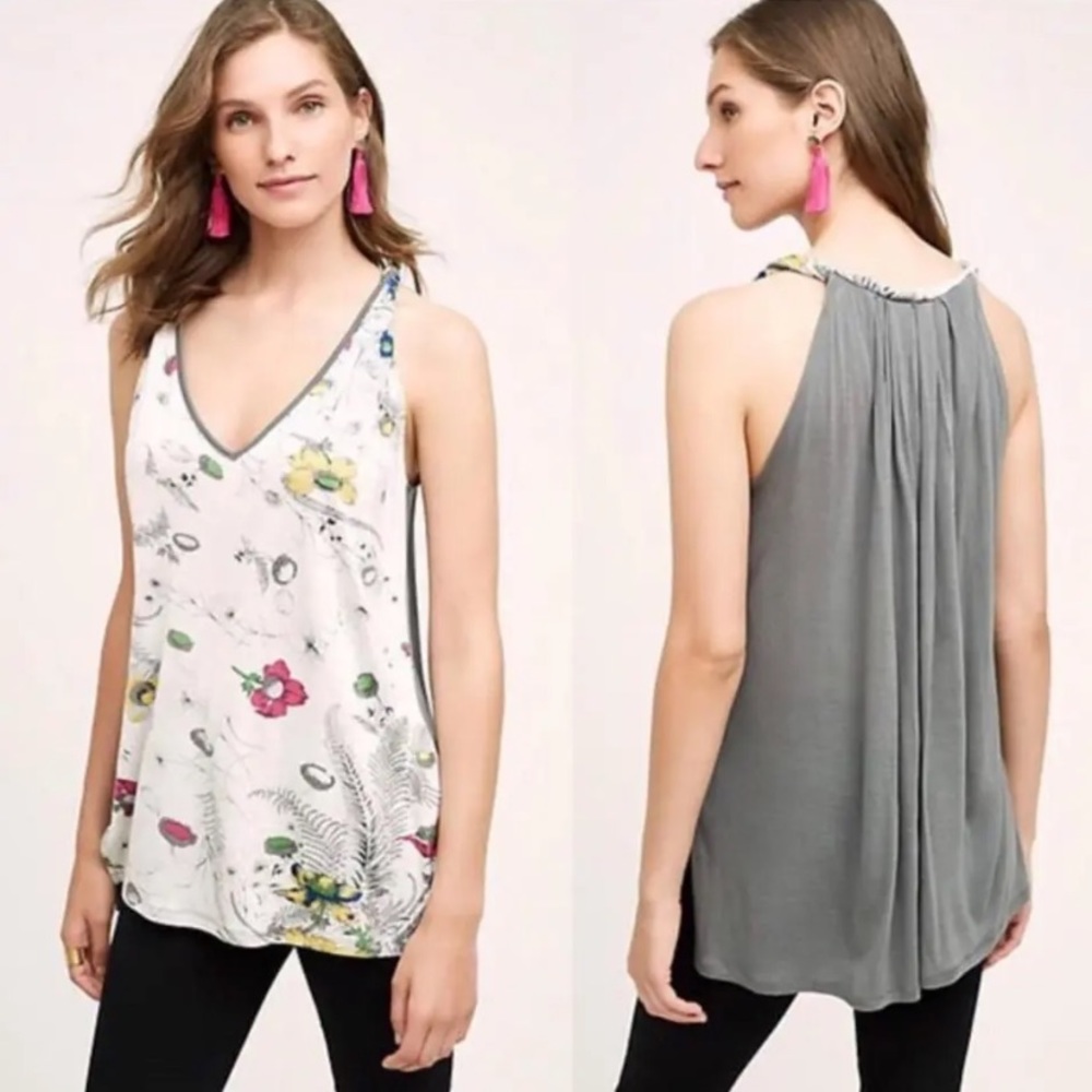 Anthropologie Reversible Floral & Gray Racerback Tank Top